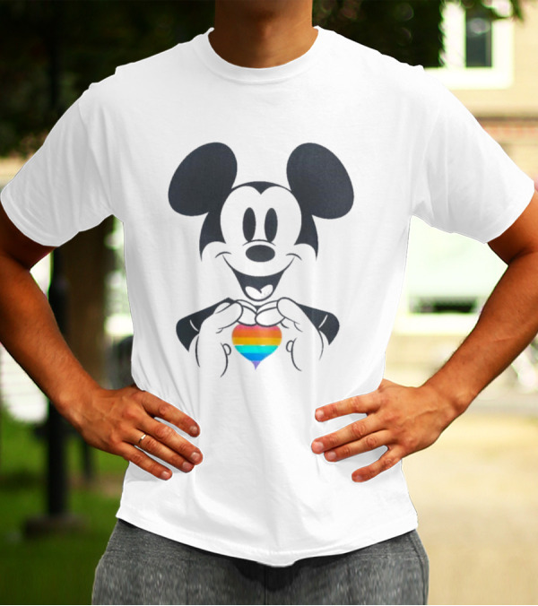 Mickey Mouse Holding Rainbow Heart Disney Pride T-Shirt