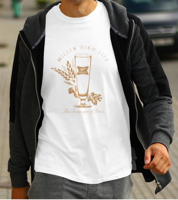 Miller High Life The Champagne Of Beers Tall Glass With Wheat And Leaves T-Shirt