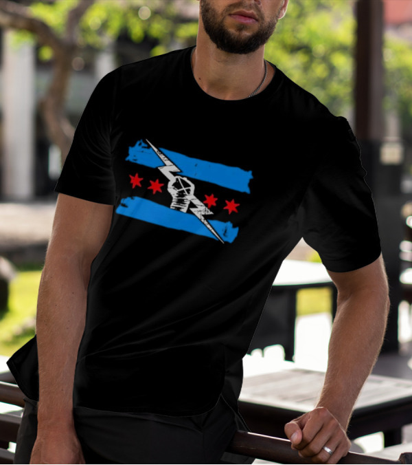 Best In The World CM Punk Lightning Fist With Chicago Flag Stars T-Shirt