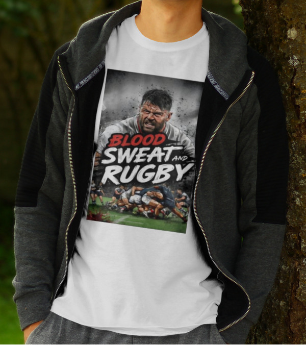 Blood Sweat And Rugby Intense Match Action Rugby Players T-Shirt