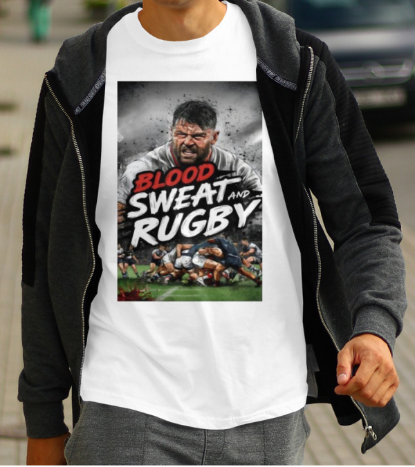 Blood Sweat And Rugby Intense Match Action Rugby Players T-Shirt