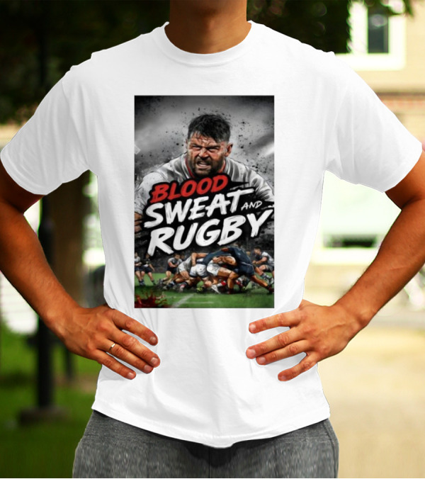 Blood Sweat And Rugby Intense Match Action Rugby Players T-Shirt