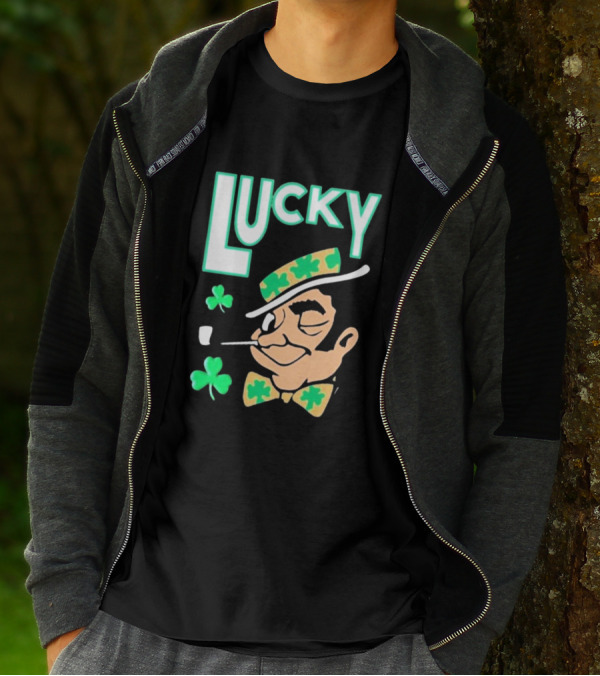 Boston Celtics Lucky The Leprechaun Shamrock Winking Pipe T-Shirt