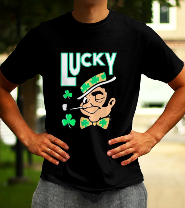 Boston Celtics Lucky The Leprechaun Shamrock Winking Pipe T-Shirt