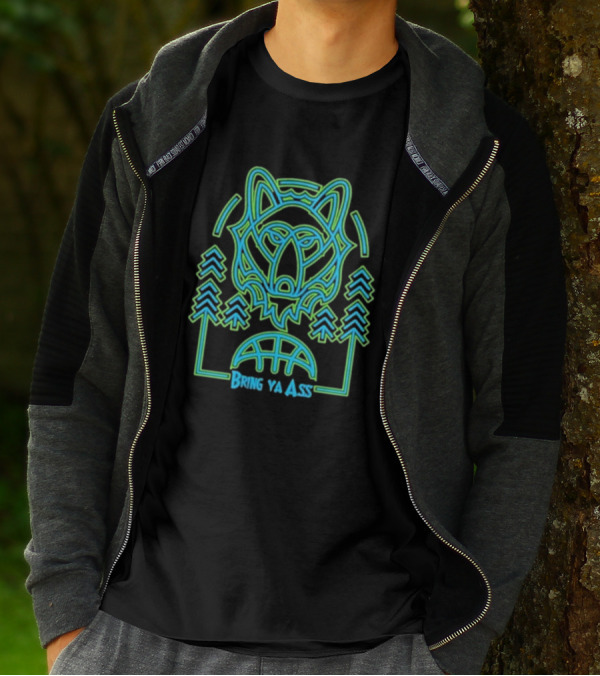 Bring Ya Asss Neon Wolf And Basketball Forest T-Shirt