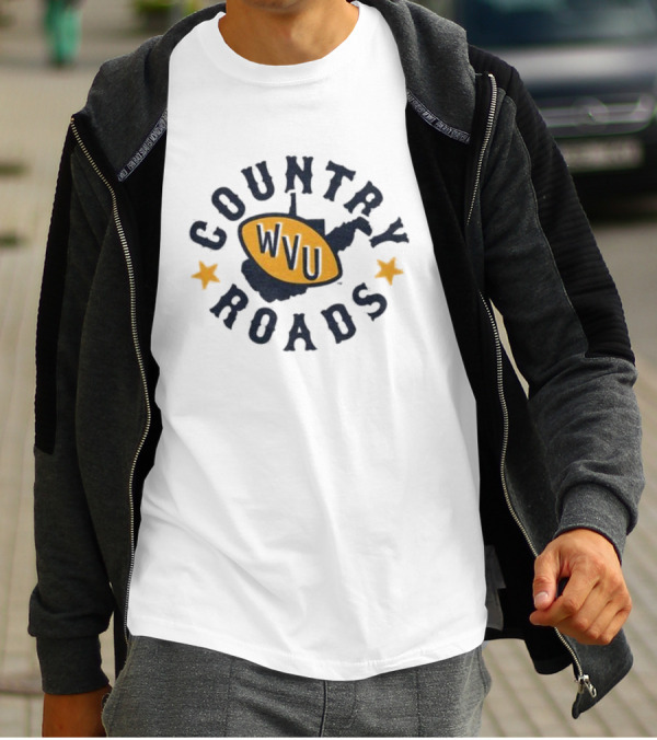 Country Roads WVU Football Map Star Emblem T-Shirt