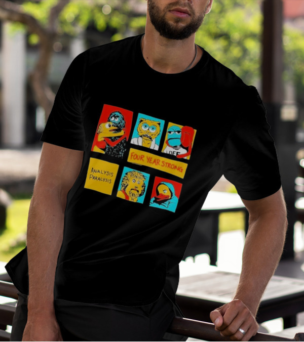 Four Year Strong Analysis Paralysis Characters In Colorful Panels T-Shirt