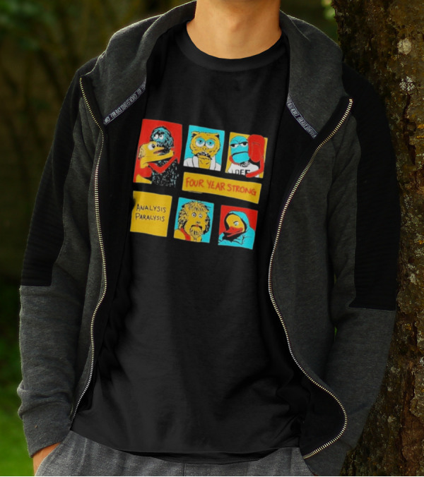 Four Year Strong Analysis Paralysis Characters In Colorful Panels T-Shirt