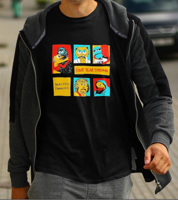 Four Year Strong Analysis Paralysis Characters In Colorful Panels T-Shirt