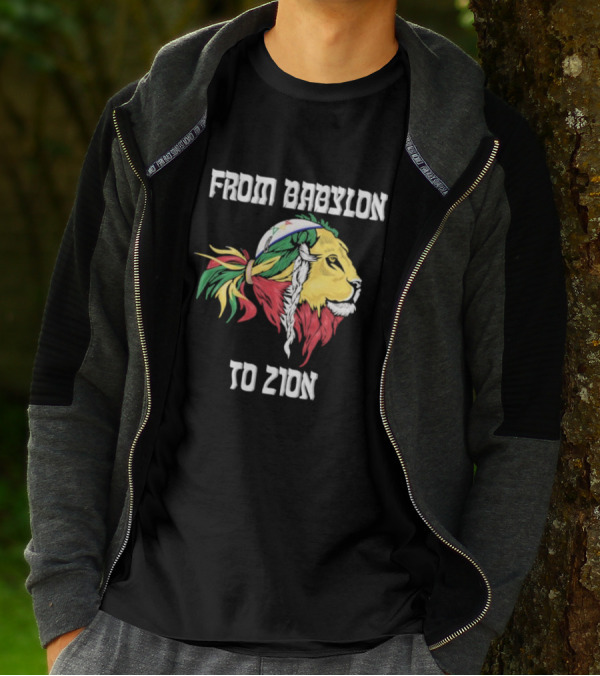From Babylon To Zion Lion With Rasta Colors T-Shirt