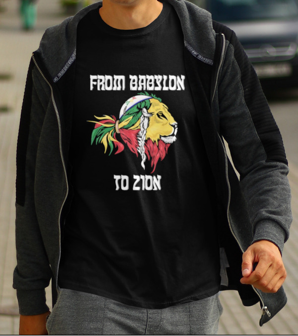 From Babylon To Zion Lion With Rasta Colors T-Shirt