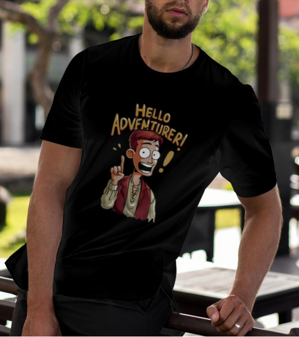 Hello Adventurer Enthusiastic Cartoon Character With Exclamation Point T-Shirt