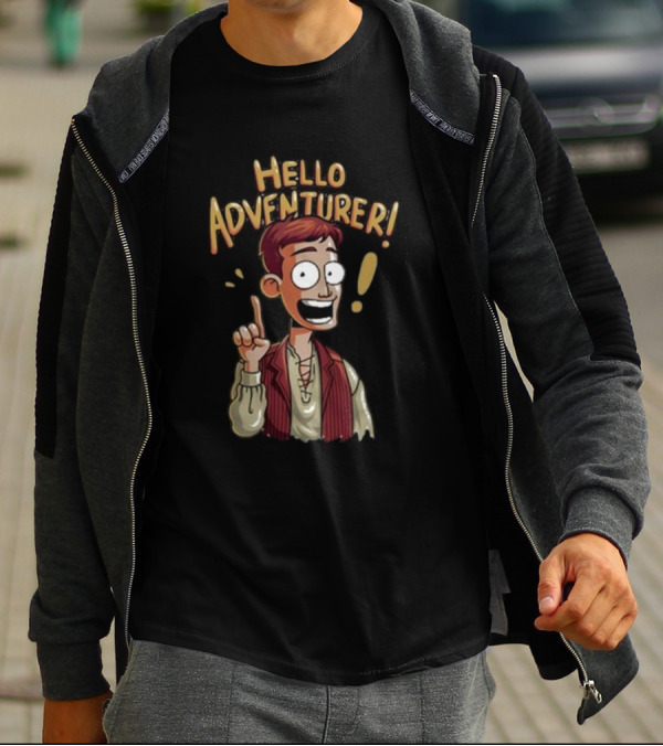 Hello Adventurer Enthusiastic Cartoon Character With Exclamation Point T-Shirt