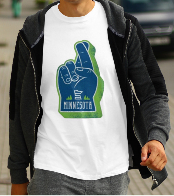 Minnesota Mood Fingers Hand Gesture With State Icon And Trees T-Shirt