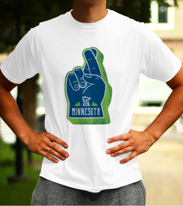 Minnesota Mood Fingers Hand Gesture With State Icon And Trees T-Shirt