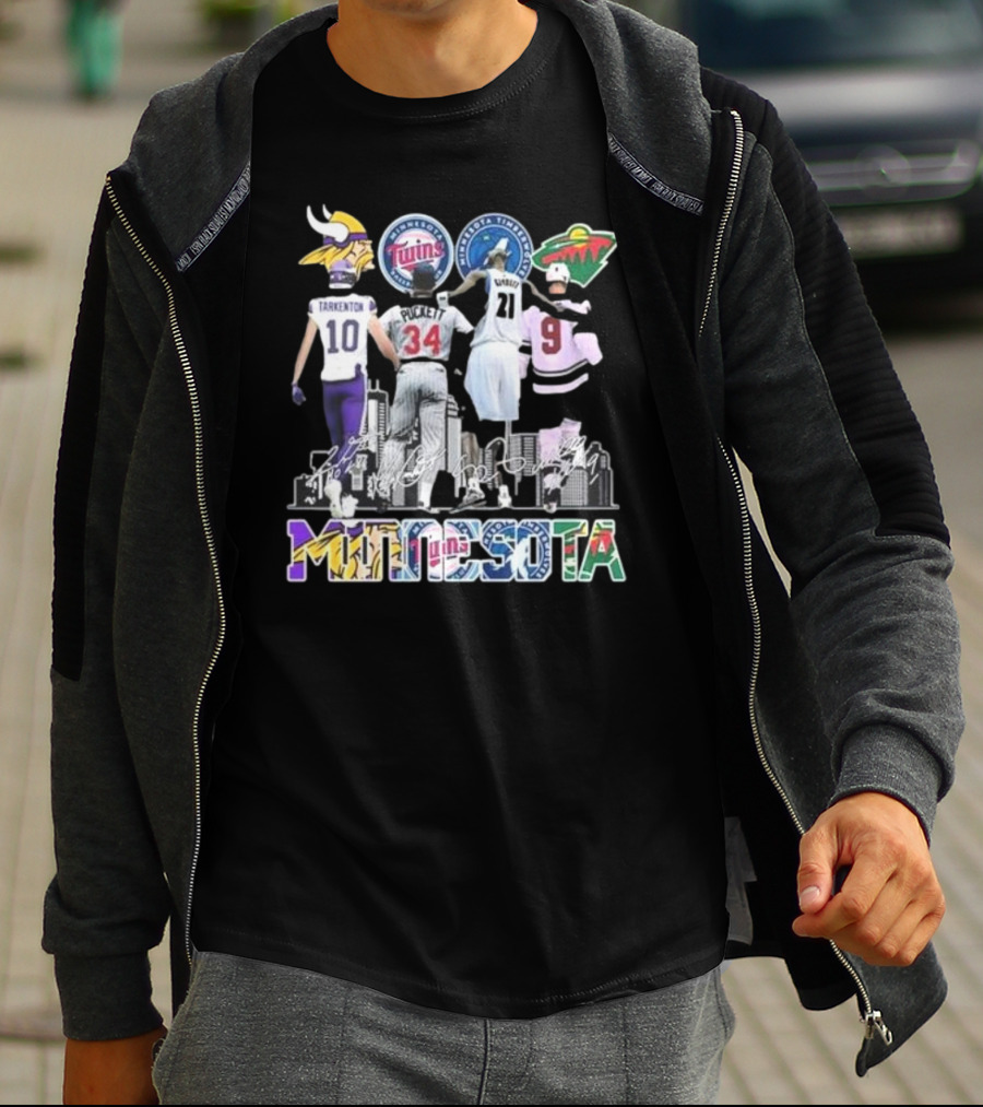 Minnesota Vikings Twins Timberwolves Wild Iconic Players Signatures Fan T-Shirt