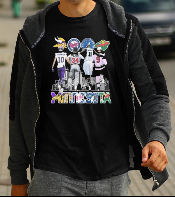 Minnesota Vikings Twins Timberwolves Wild Iconic Players Signatures Fan T-Shirt