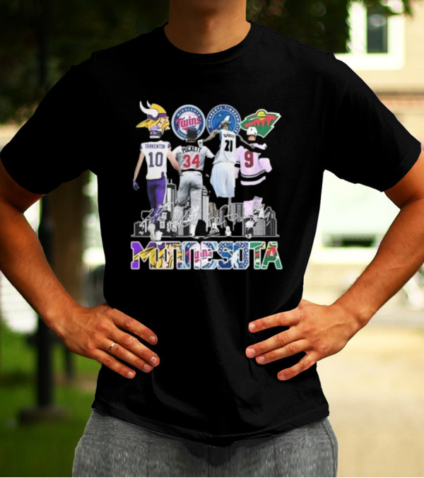 Minnesota Vikings Twins Timberwolves Wild Iconic Players Signatures Fan T-Shirt