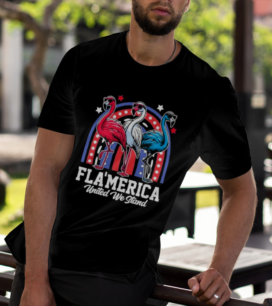 Flamingos Fla’merica Patriotic Red White Blue United We Stand T-Shirt