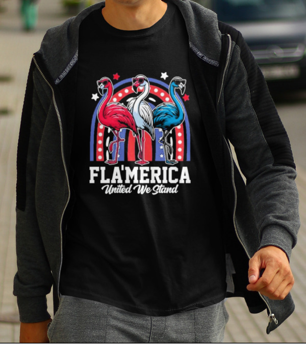 Flamingos Fla’merica Patriotic Red White Blue United We Stand T-Shirt