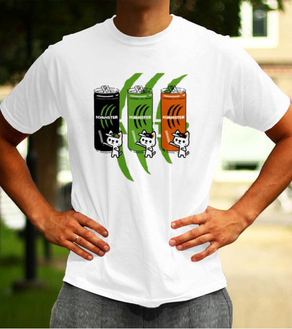 Laundry Cat Drink Nyanster Cans With Three Cats T-Shirt