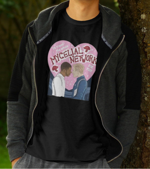 I’d Travel The Whole Mycelial Network For You Tender Moment Pink Heart Mushrooms T-Shirt