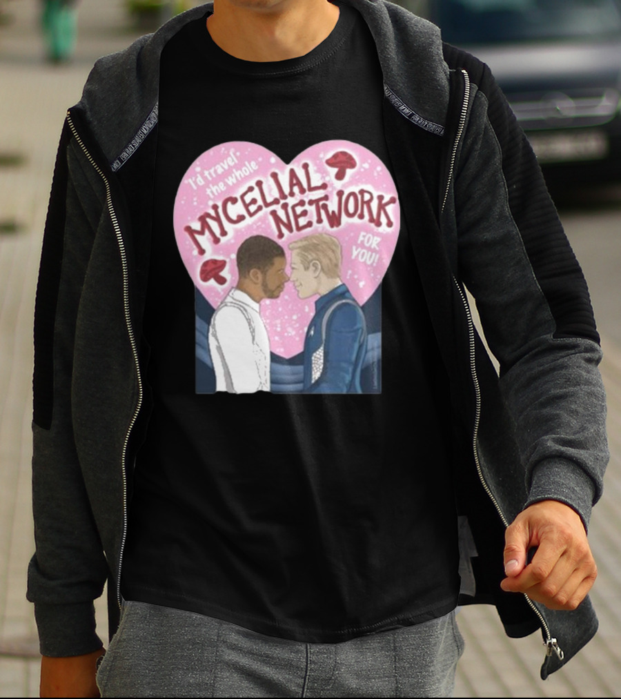 I’d Travel The Whole Mycelial Network For You Tender Moment Pink Heart Mushrooms T-Shirt
