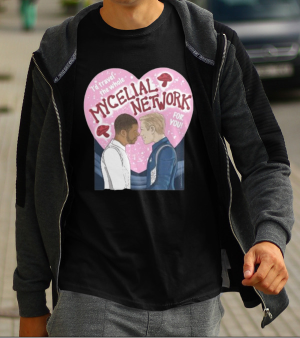 I’d Travel The Whole Mycelial Network For You Tender Moment Pink Heart Mushrooms T-Shirt