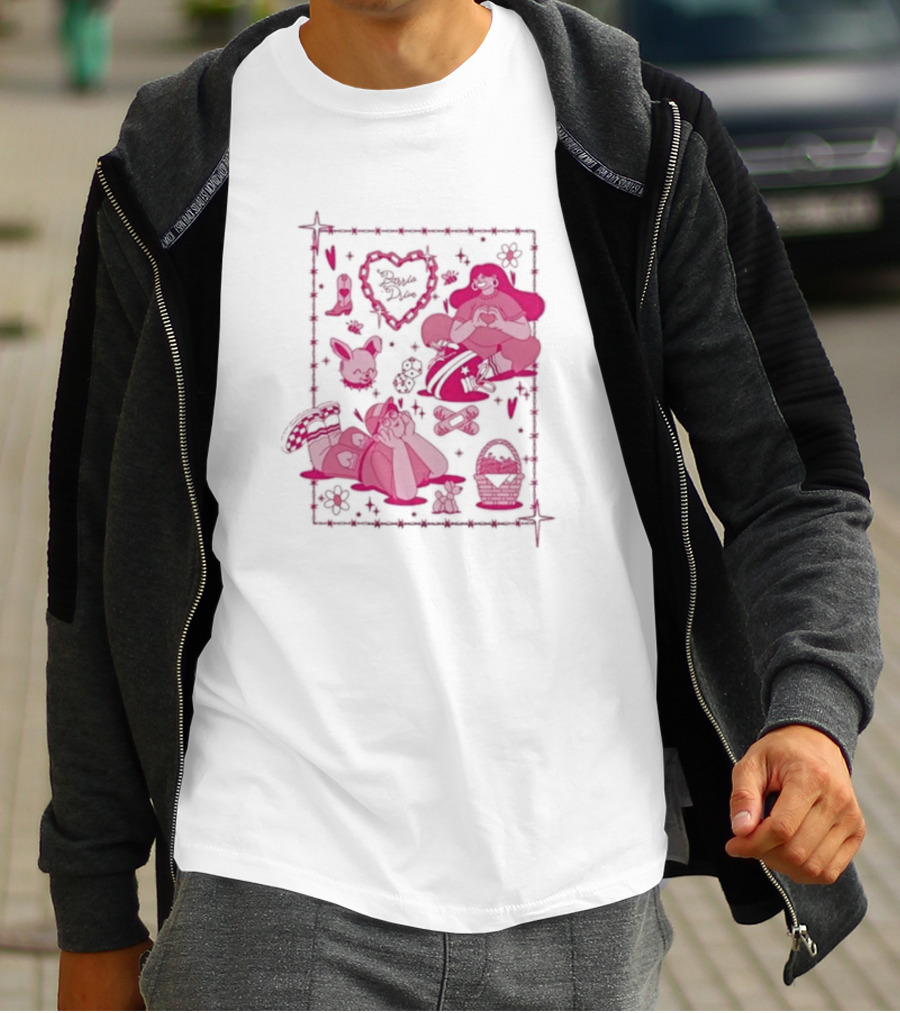 Barrio Drive Picnic Neon Heart Love Basket Motif T-Shirt