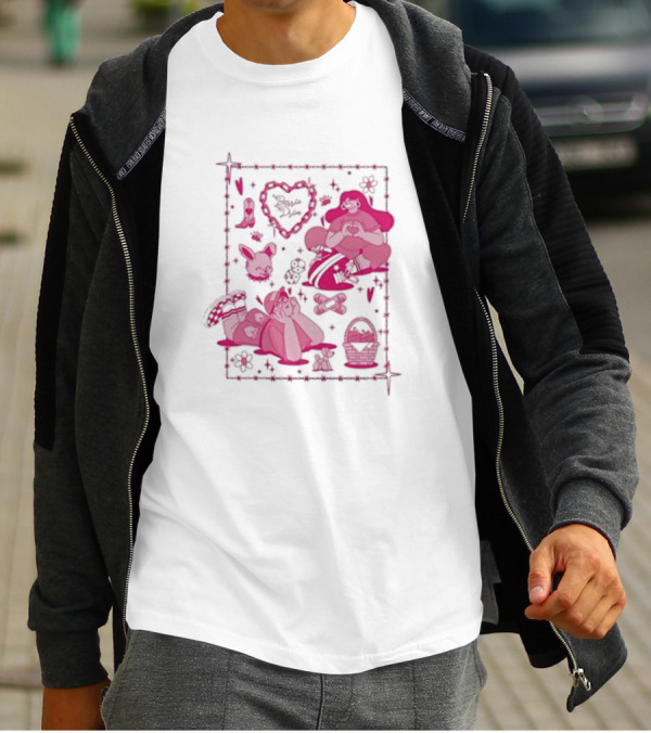 Barrio Drive Picnic Neon Heart Love Basket Motif T-Shirt