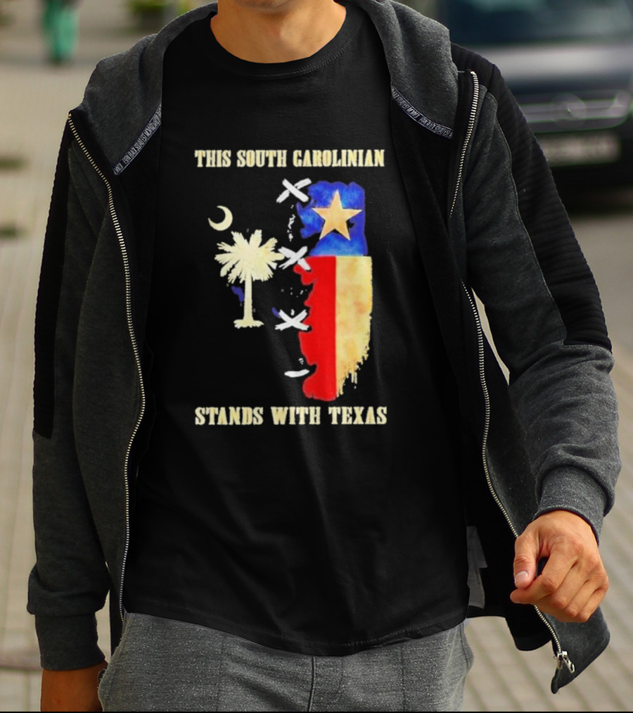 This South Carolinian Supports Unity With Texas Featuring State Symbols And Crescent Moon T-Shirt