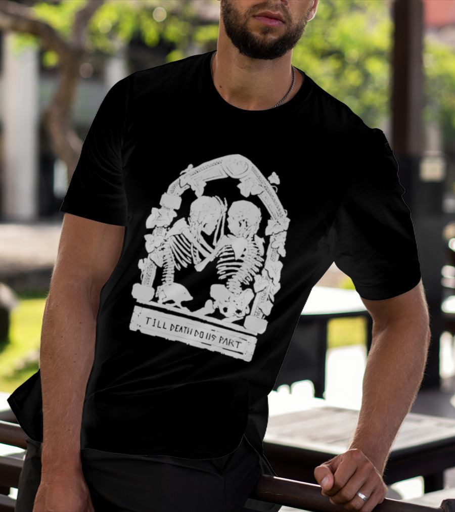 Till Death Do Us Part Skeleton Gothic Arch Motif T-Shirt