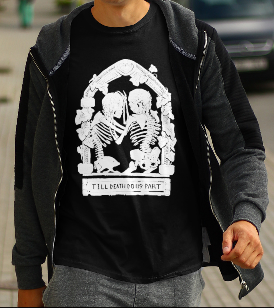 Till Death Do Us Part Skeleton Gothic Arch Motif T-Shirt