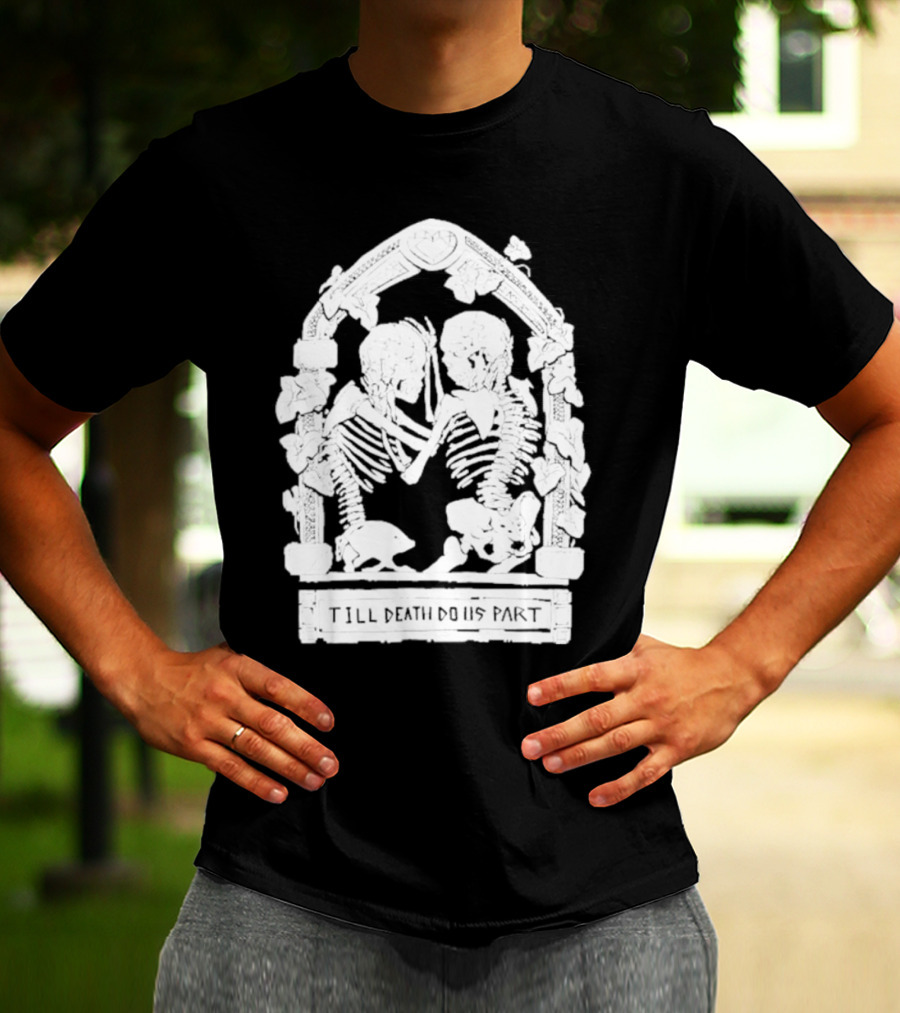 Till Death Do Us Part Skeleton Gothic Arch Motif T-Shirt