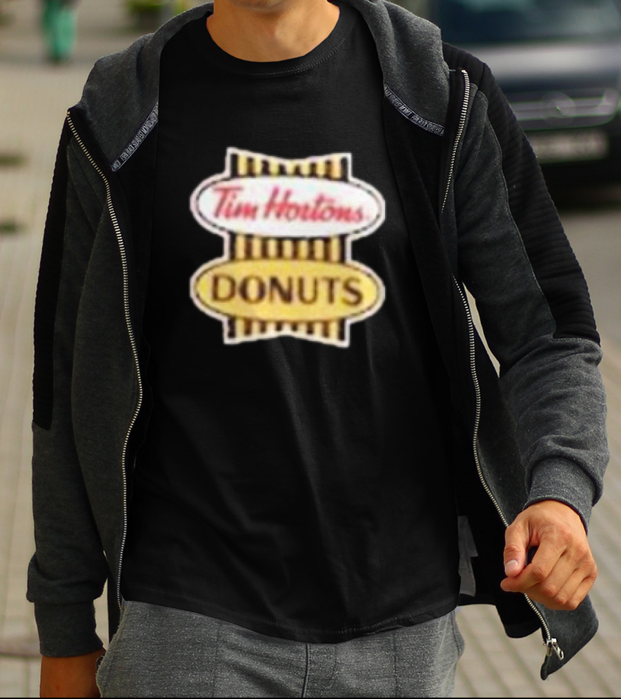 Tim Hortons Donuts Retro Logo Black And Yellow Stripes T-Shirt
