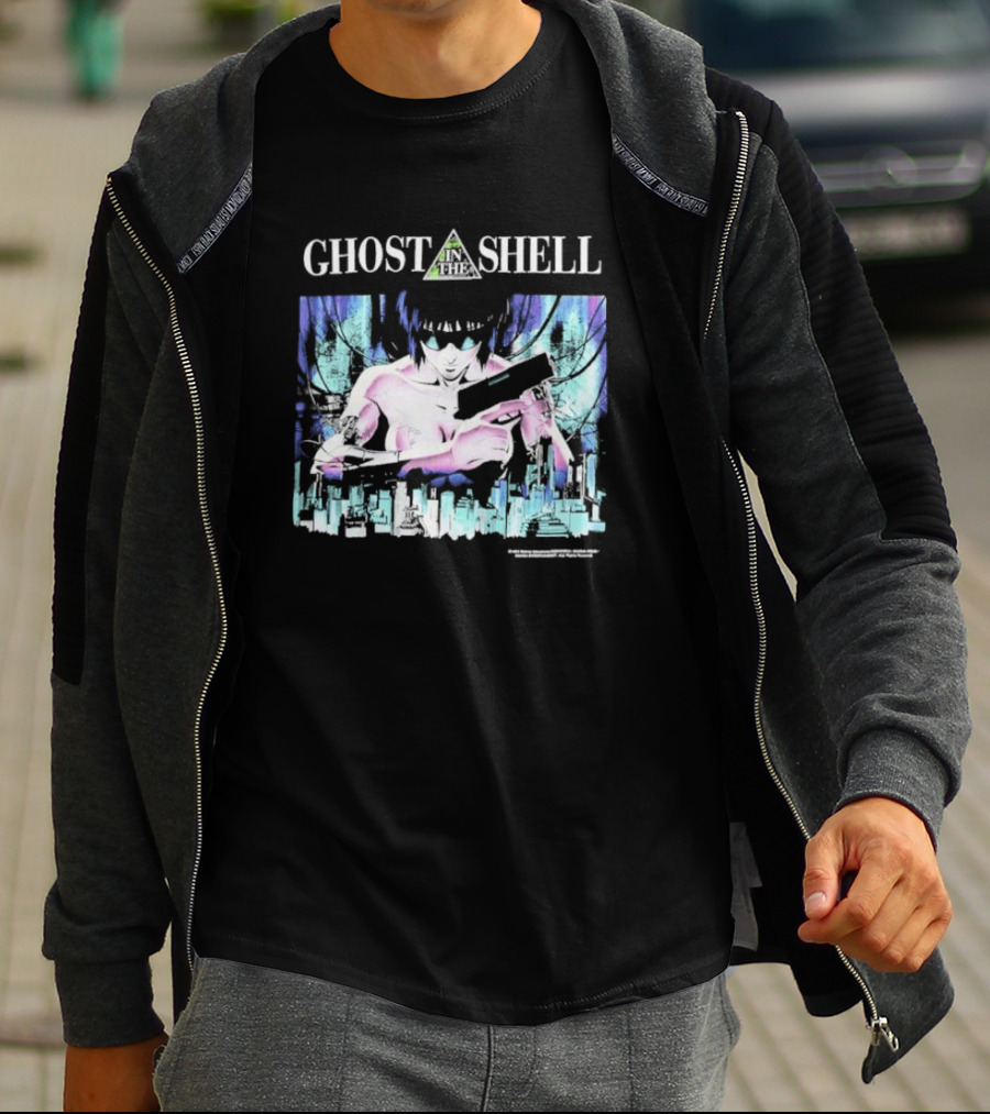 Ghost In The Shell Girl With Gun Cyberpunk City Image T-Shirt