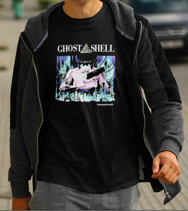Ghost In The Shell Girl With Gun Cyberpunk City Image T-Shirt