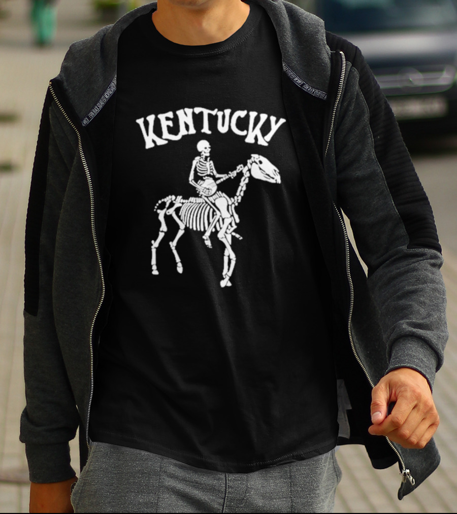 Kentucky Skeleton Riding Horse With Banjo Bluegrass T-Shirt