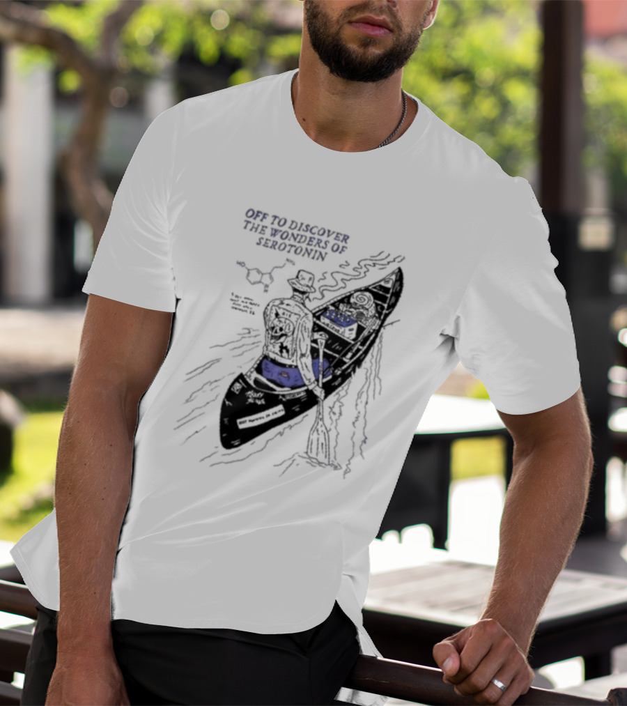 Off To Discover The Wonders Of Serotonin Adventure In Psychedelic Canoe With Molecule Diagram T-Shirt
