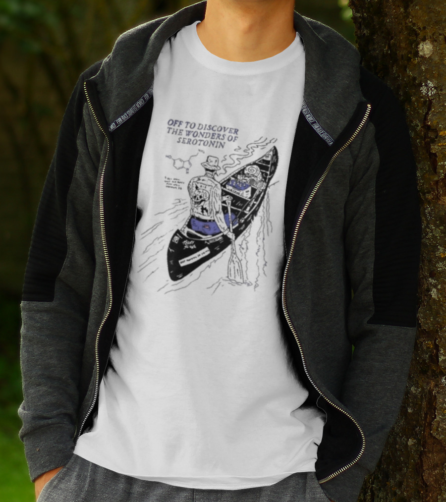 Off To Discover The Wonders Of Serotonin Adventure In Psychedelic Canoe With Molecule Diagram T-Shirt