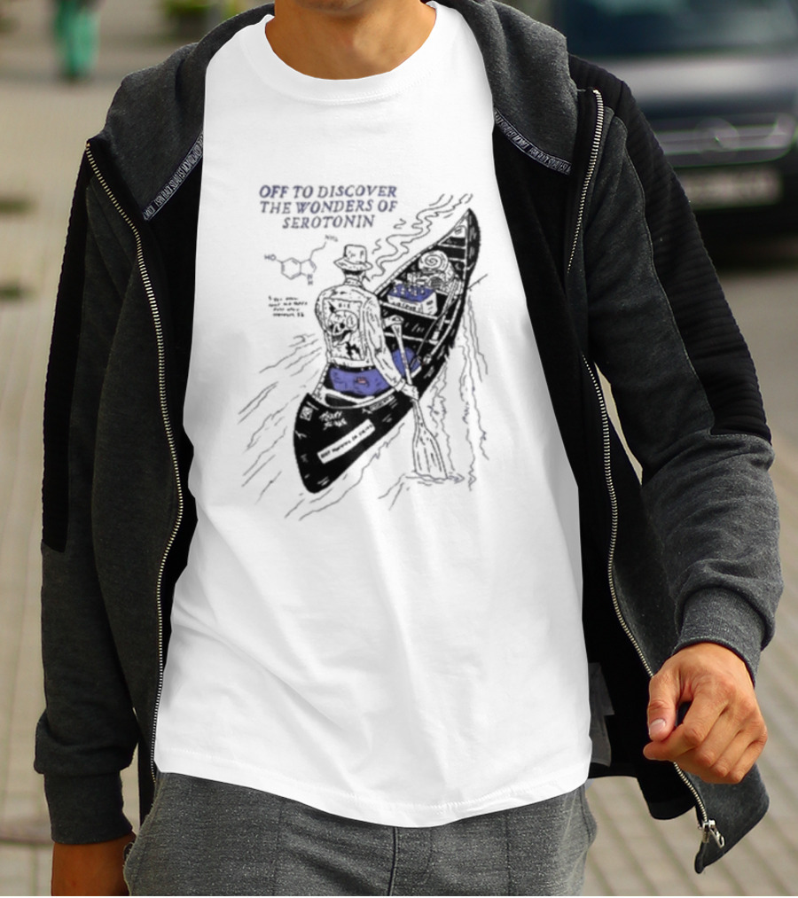 Off To Discover The Wonders Of Serotonin Adventure In Psychedelic Canoe With Molecule Diagram T-Shirt