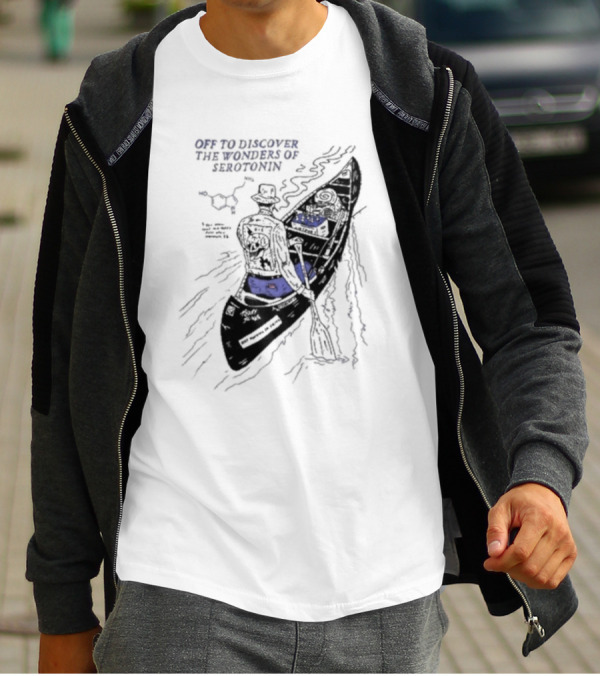 Off To Discover The Wonders Of Serotonin Adventure In Psychedelic Canoe With Molecule Diagram T-Shirt