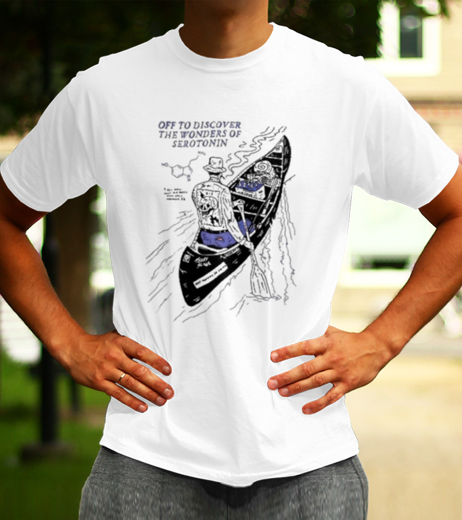 Off To Discover The Wonders Of Serotonin Adventure In Psychedelic Canoe With Molecule Diagram T-Shirt