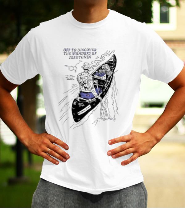Off To Discover The Wonders Of Serotonin Adventure In Psychedelic Canoe With Molecule Diagram T-Shirt