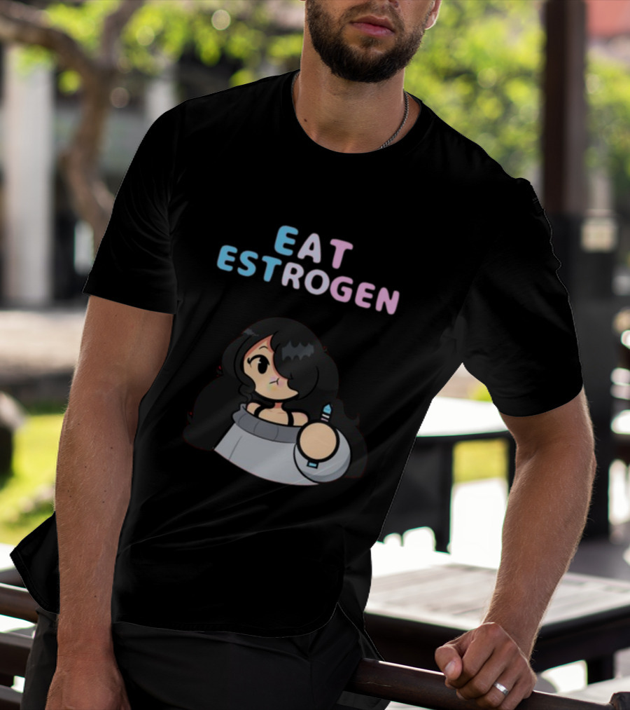 Eat Estrogen Cartoon Character Holding Syringe T-Shirt