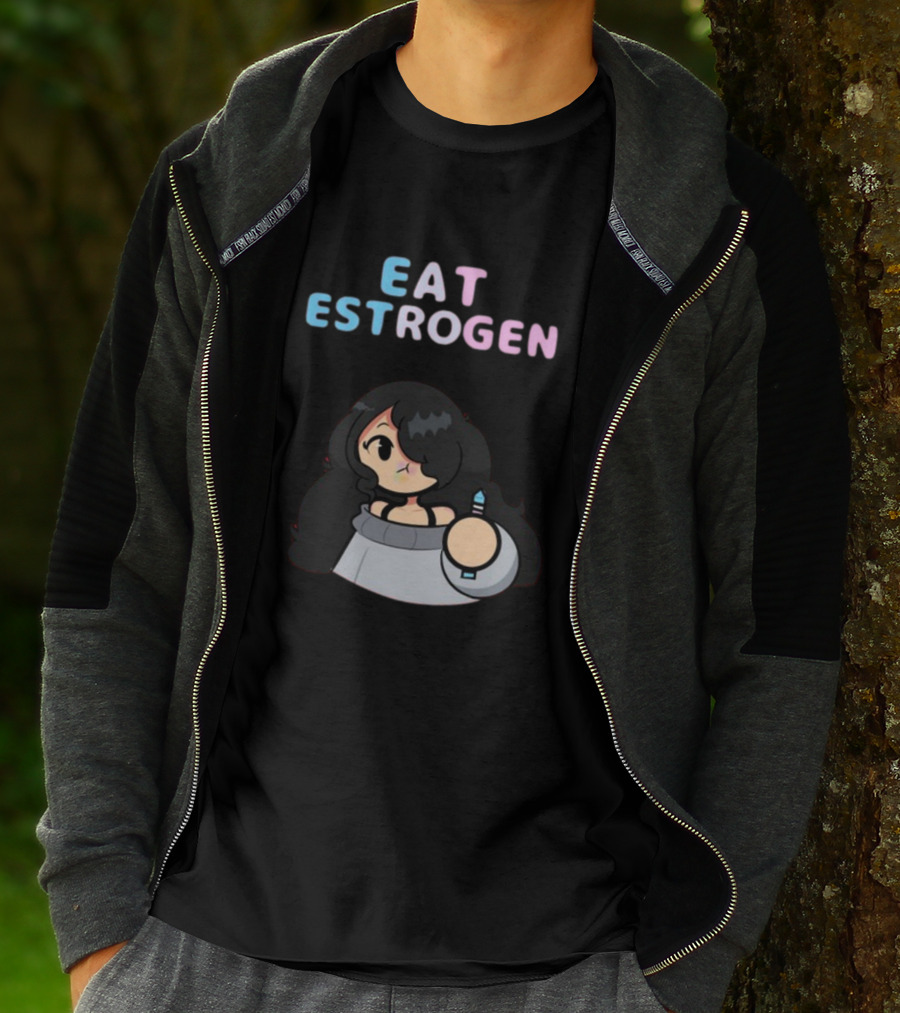 Eat Estrogen Cartoon Character Holding Syringe T-Shirt