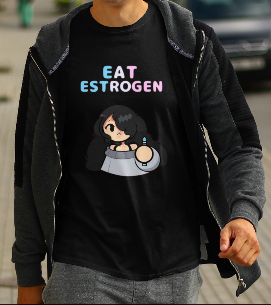 Eat Estrogen Cartoon Character Holding Syringe T-Shirt