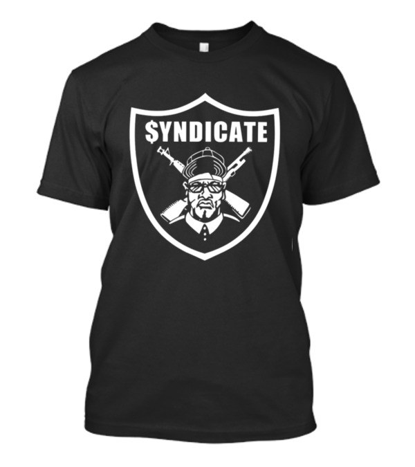 Rhyme Syndicate Shield Logo With Hip-Hop Icon And Crossed Guns T-Shirt