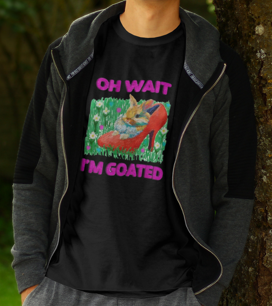 OH WAIT I'M GOATED Bunny In Red High Heel On Flower Field T-Shirt