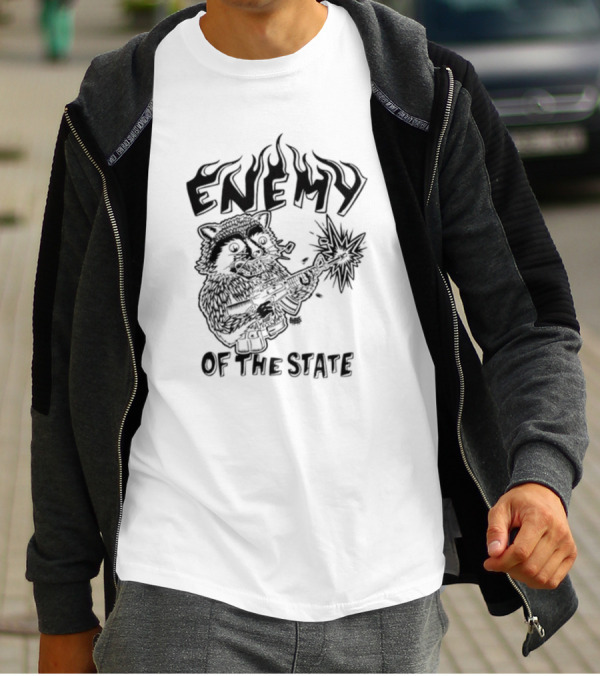Punkwithacamera Enemy Of The State Raccoon With Flamethrower T-Shirt